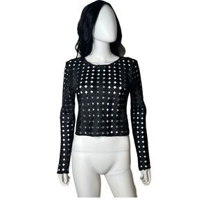 Alexis See Through Crop Top‎ Women Size L Black Long Sleeve Laser Cut Out